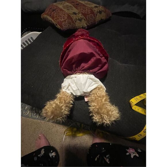 Russ Berrie Red Tan White Alexandra Velvet Dress Stuffed Teddy Bear Plush 12" - Picture 13 of 15